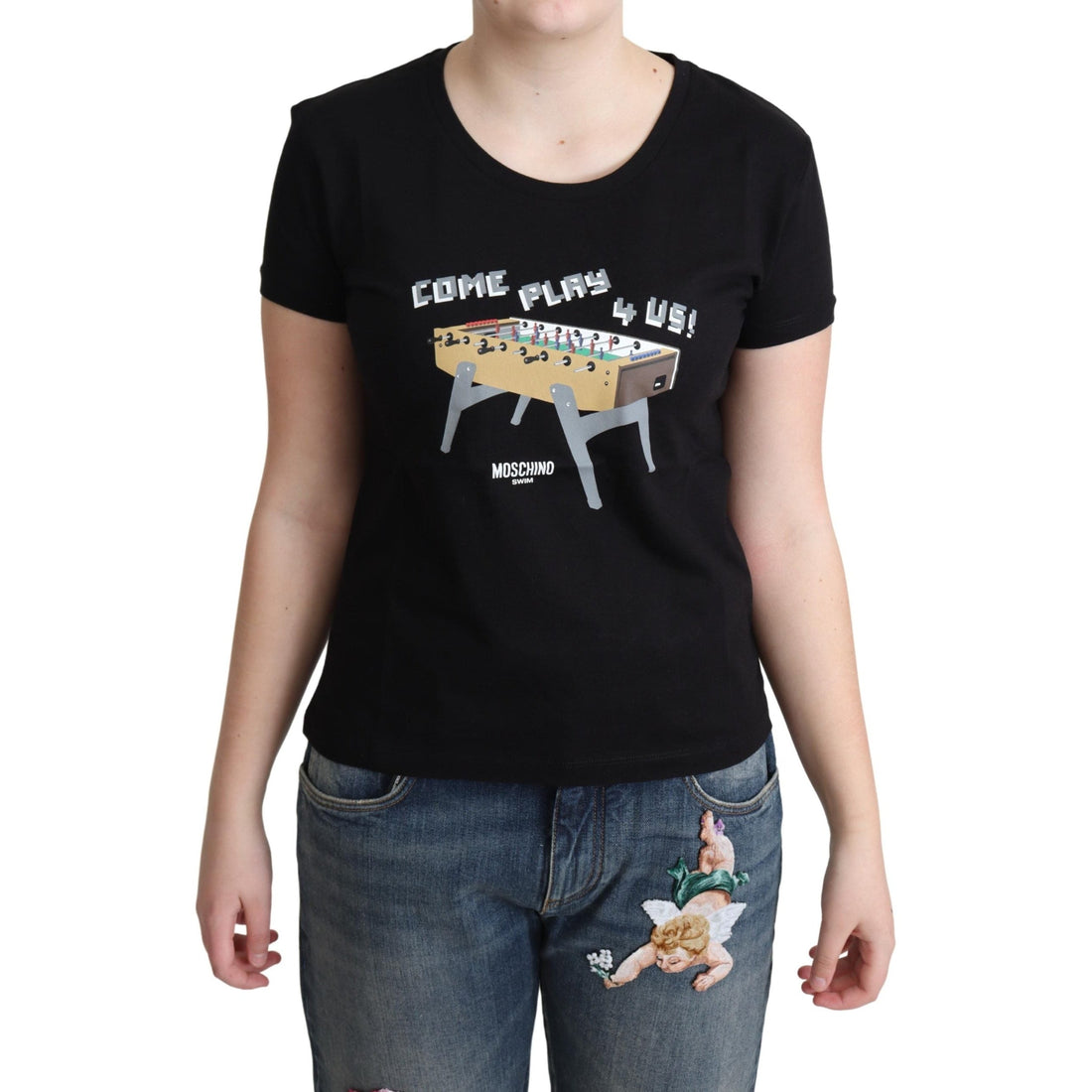 Moschino Chic Black Cotton Tee with Playful Print