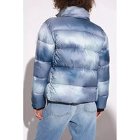 Love Moschino Chic Light Blue Down Jacket with Logo Patch