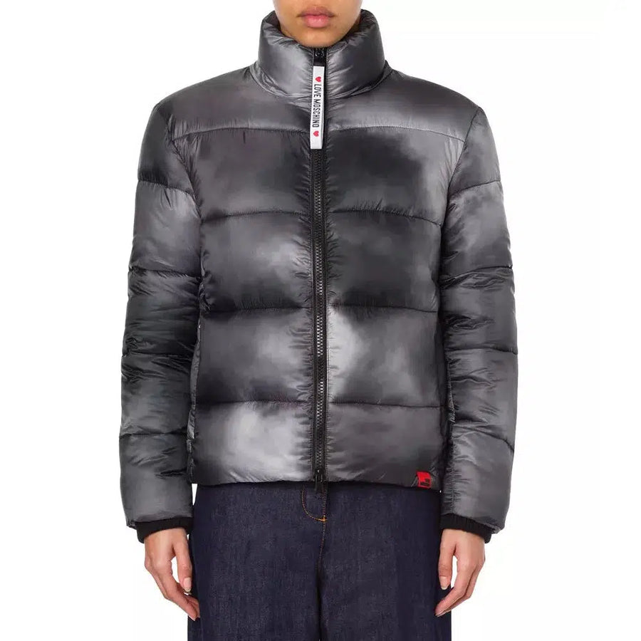 Love Moschino Chic High Collar Down Jacket with Logo Patch
