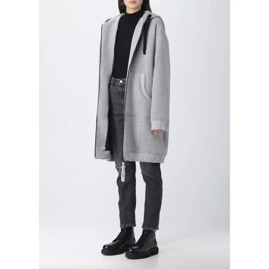 Love Moschino Elegant Grey Wool Hooded Coat