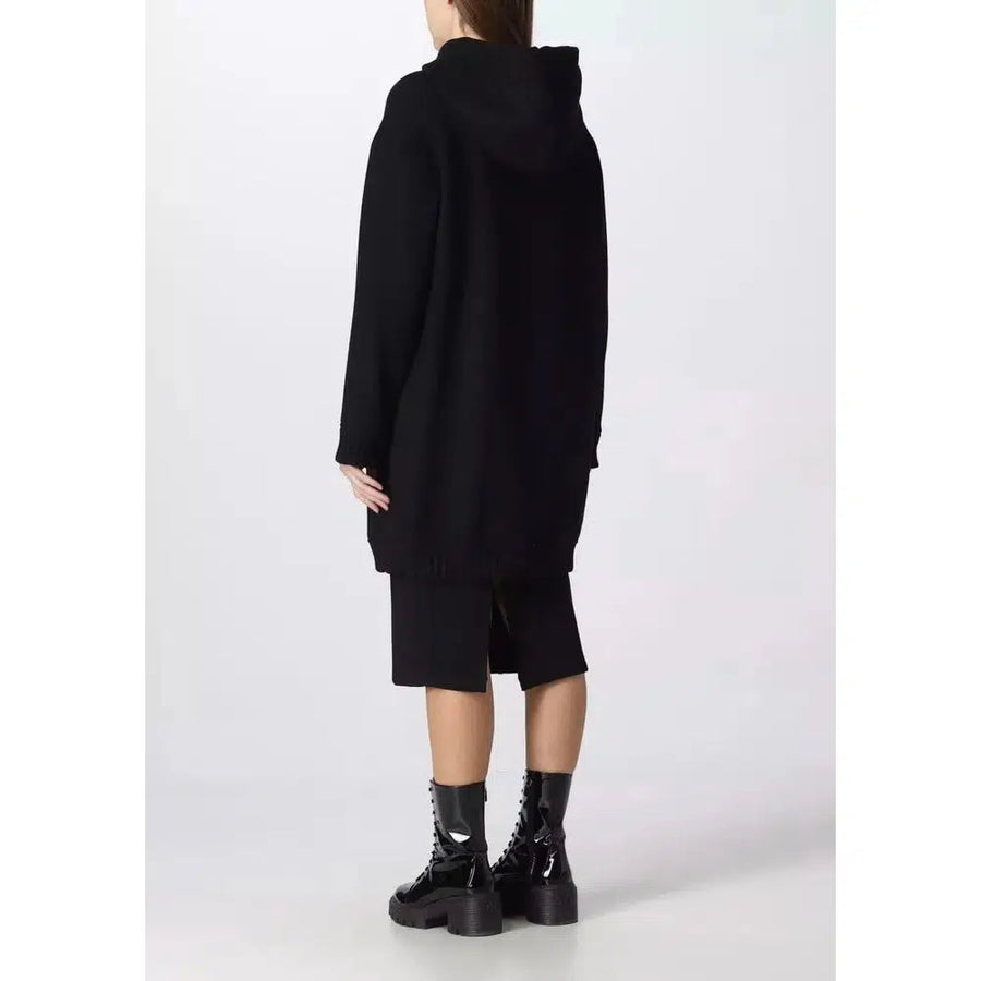 Love Moschino Elegant Black Wool Coat with Logo Detail