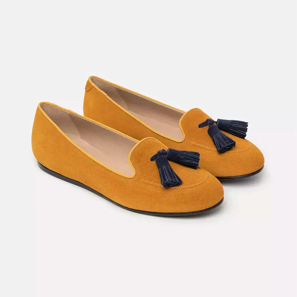 Charles Philip Chic Ocher Suede Moccasins with Tassel Detail