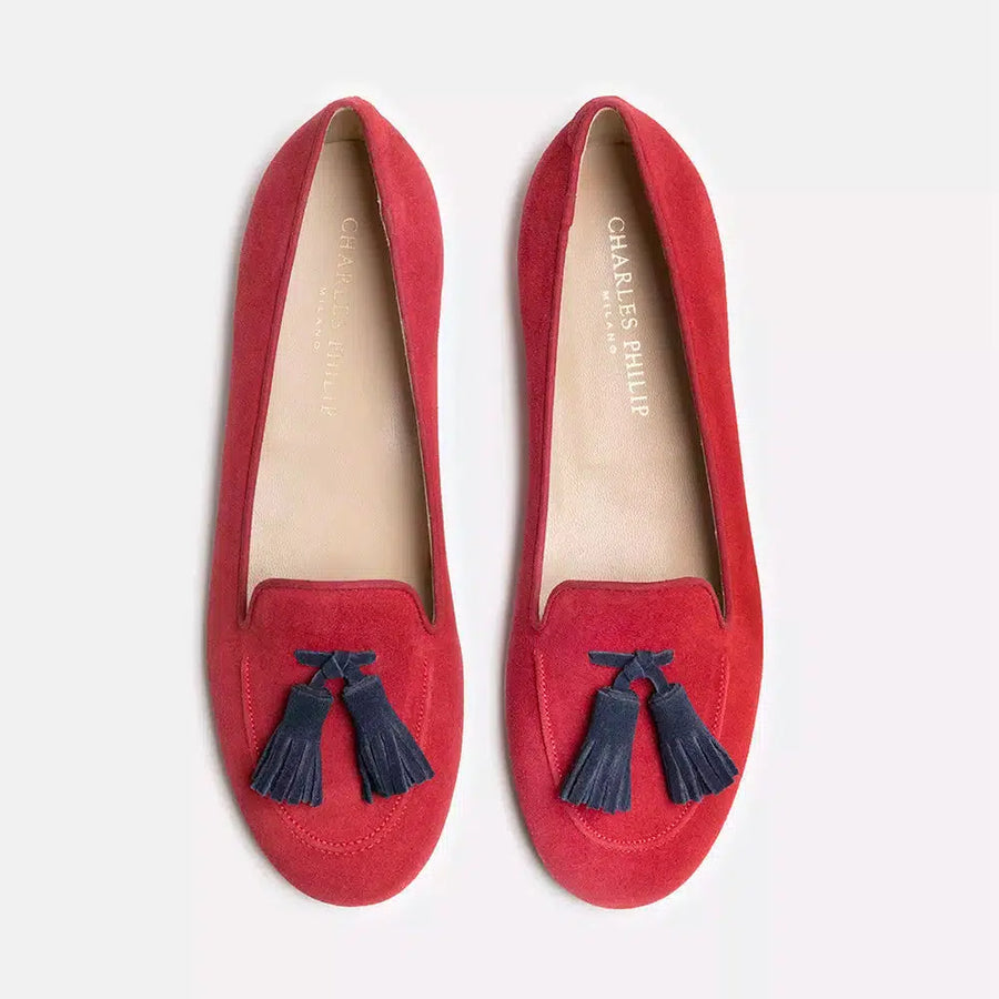 Charles Philip Red Leather Flat Shoe