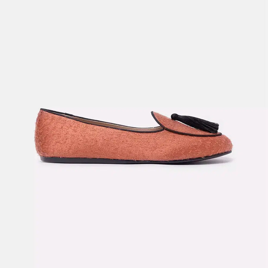Charles Philip Orange Velvet Flat Shoe