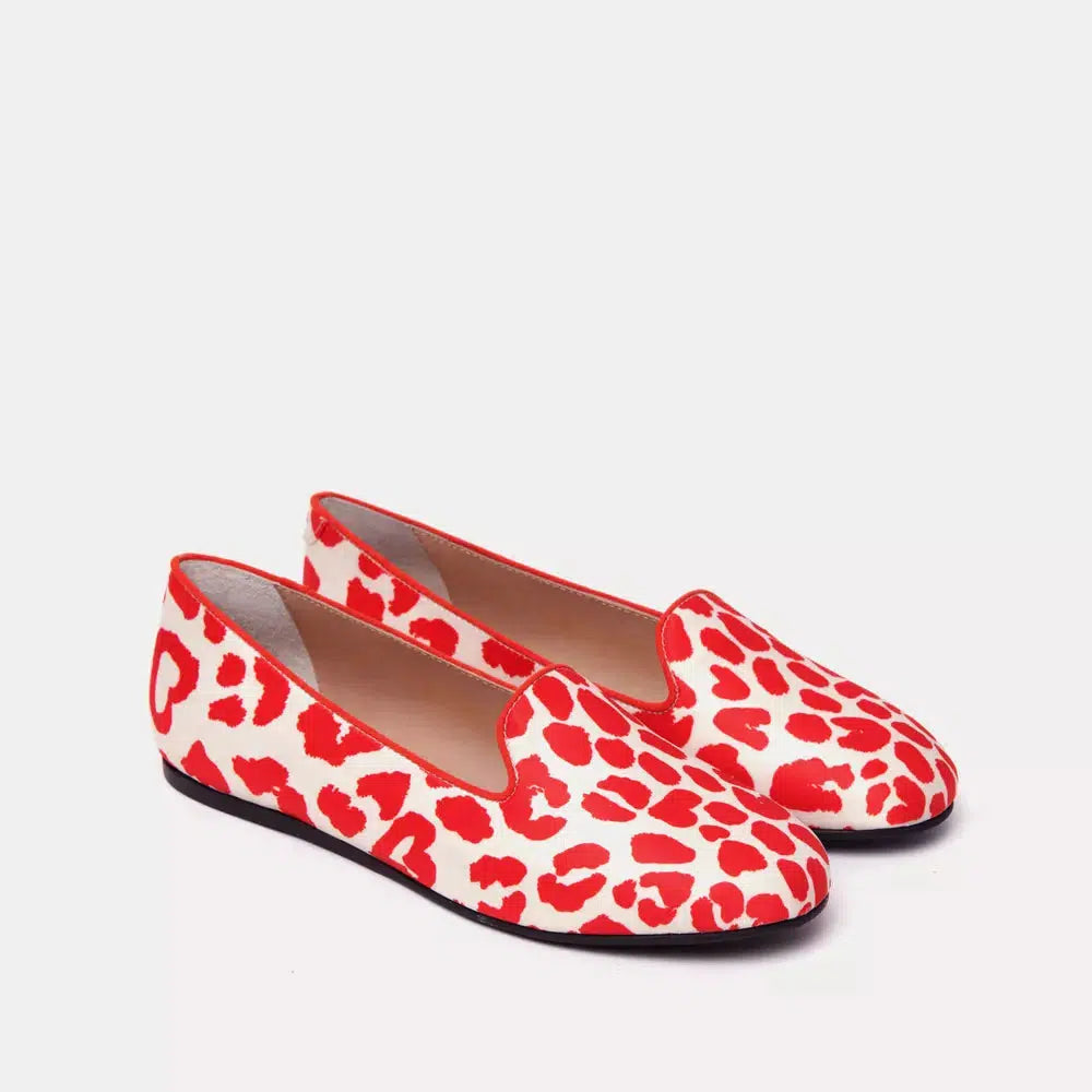 Charles Philip Elegant Red & White Silk Sheila Loafers