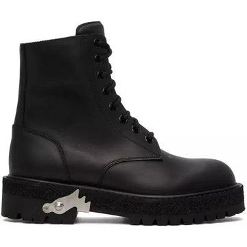 Off-White Sleek Black Leather Ankle Boots