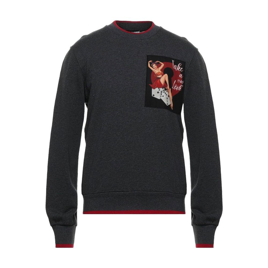 Dolce & Gabbana Elegant Gray Cotton Sweatshirt with Red Accents