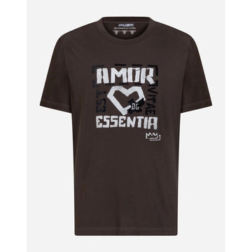 Dolce & Gabbana Elegant Brown Cotton Tee with Iconic Print