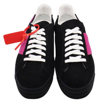 Off-White Sleek Black Suede Sneakers with Fuchsia Arrow Detail