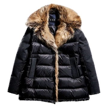 Fay Chic Quilted Down Jacket with Faux Fur Details