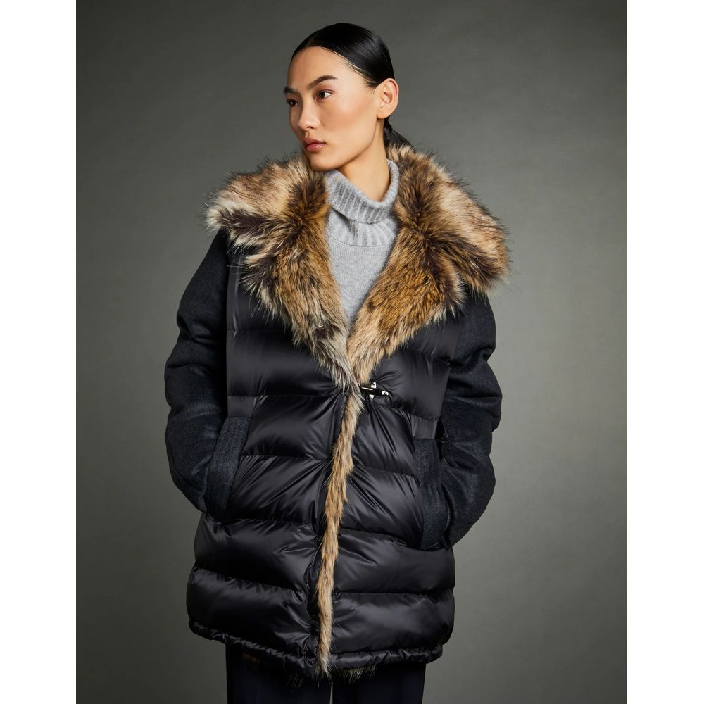 Fay Chic Quilted Down Jacket with Faux Fur Details