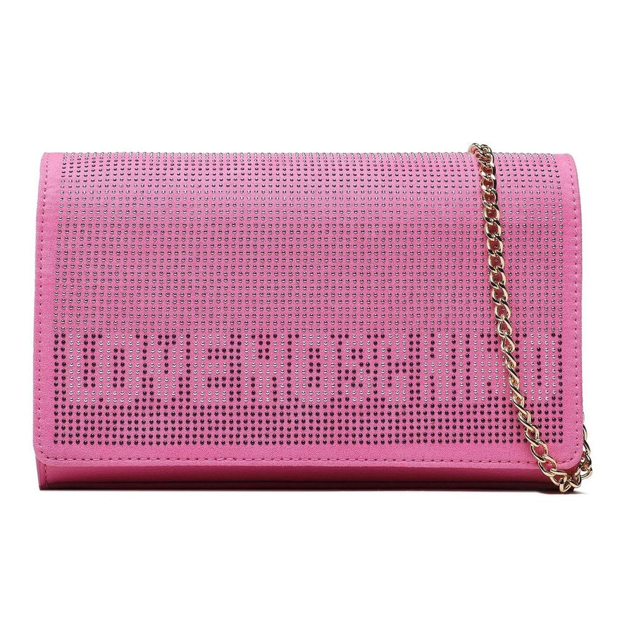 Love Moschino Chic Pink Faux Leather Shoulder Bag with Rhinestone Details