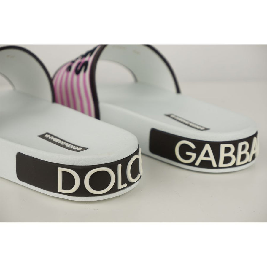Dolce & Gabbana Elegant White Canvas & Leather Slippers