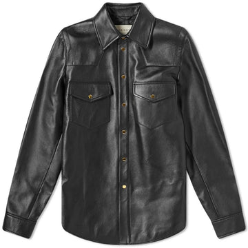 Gucci Vintage-Inspired Luxe Black Leather Shirt Jacket