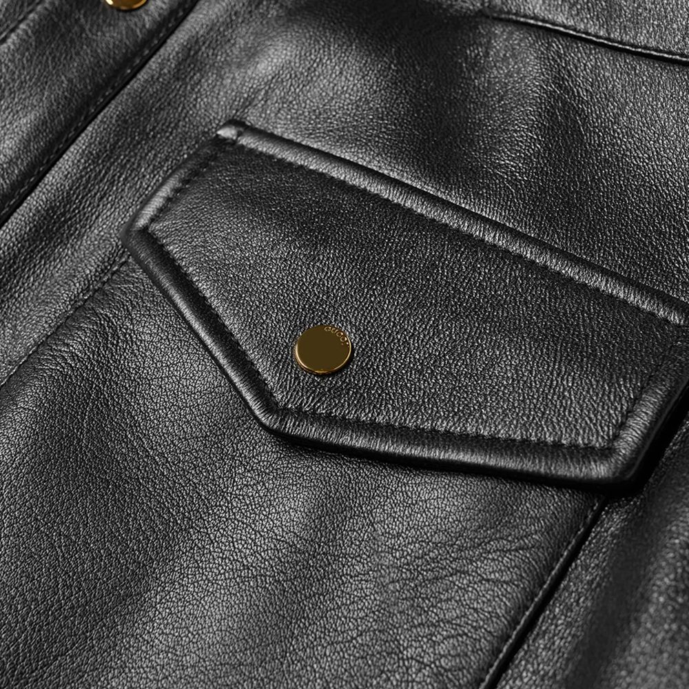 Gucci Vintage-Inspired Luxe Black Leather Shirt Jacket