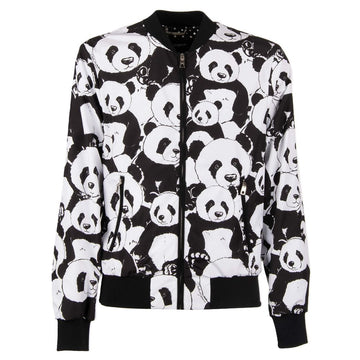 Dolce & Gabbana Elegant White Panda Print Nylon Jacket