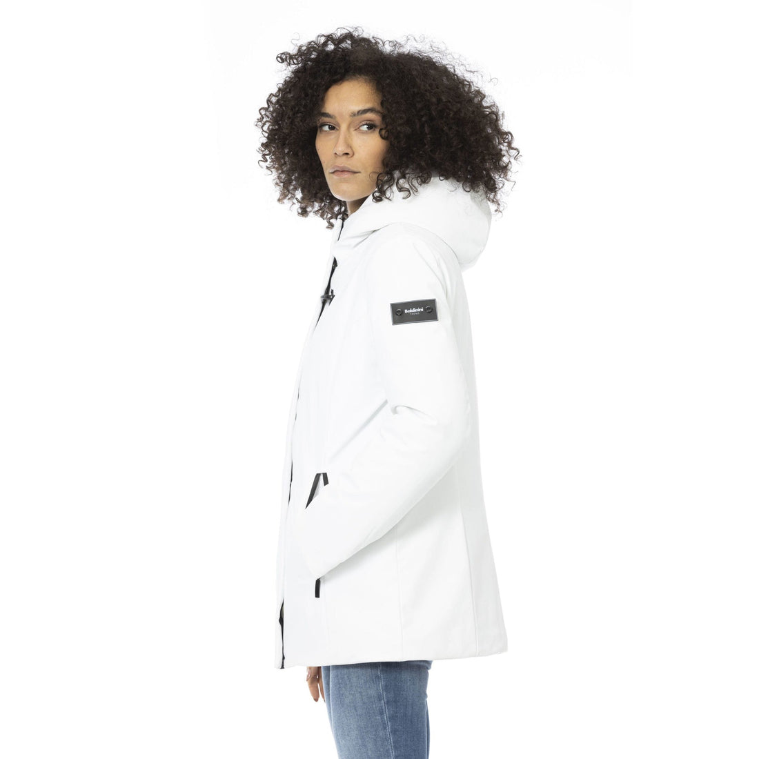 Baldinini Trend Sleek White Down Jacket with Adjustable Hood