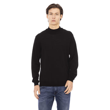 Baldinini Trend Sleek Black Turtleneck Monogram Sweater