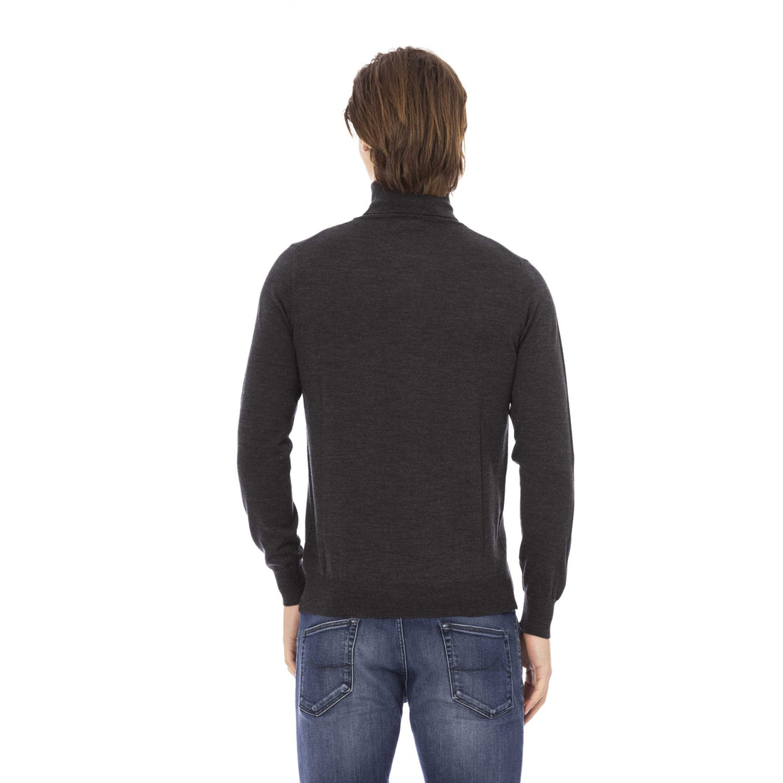 Baldinini Trend Elegant Gray Crewneck Sweater with Metal Monogram