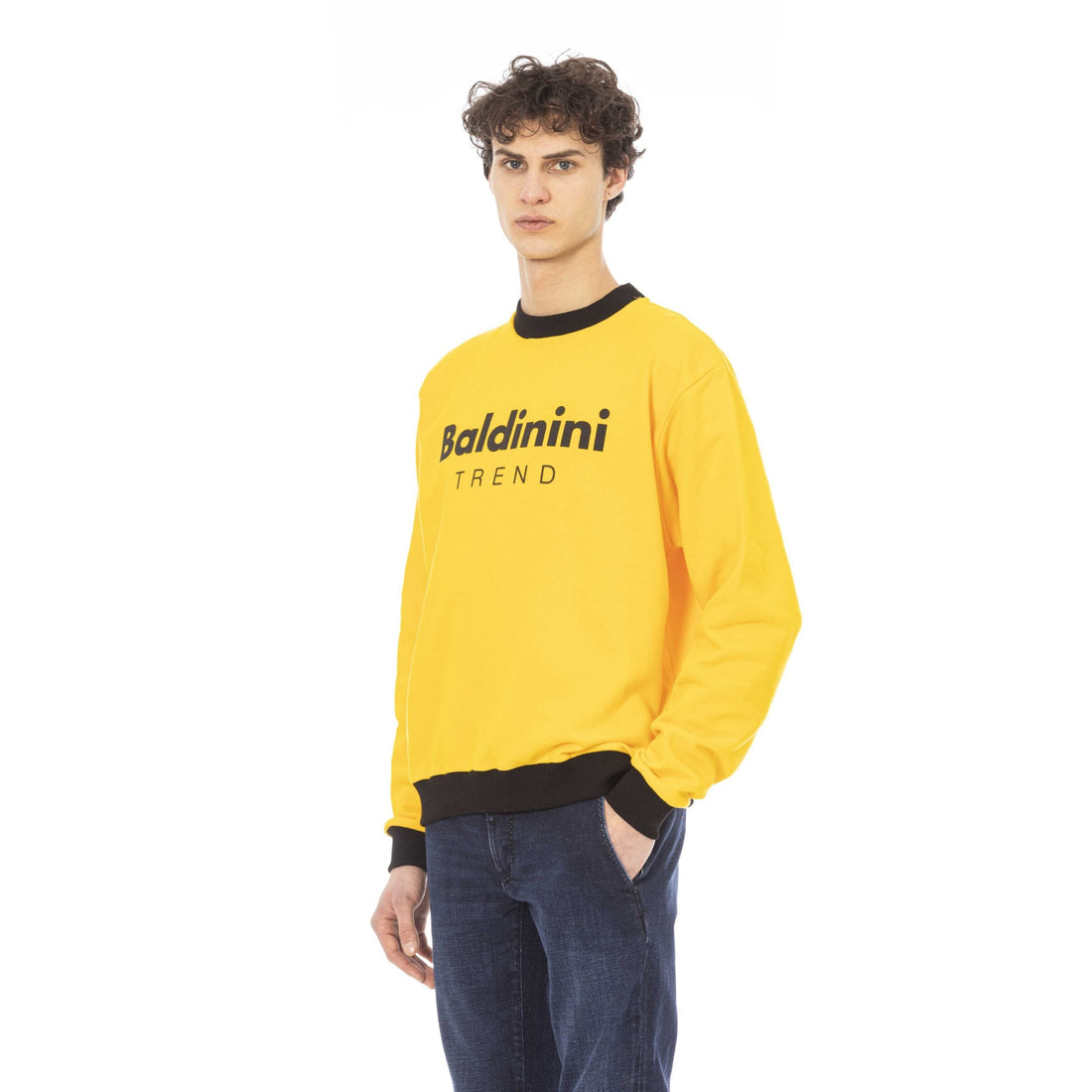 Baldinini Trend Radiant Yellow Cotton Hoodie with Logo Accent