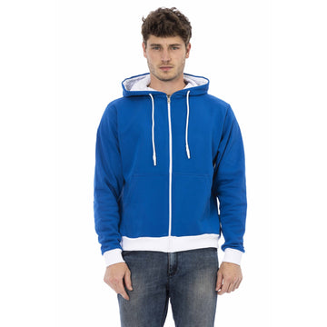Baldinini Trend Elegant Blue Wool Hoodie with Zip Closure