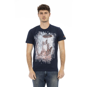 Trussardi Action Chic Blue Short Sleeve Tee with Front Print