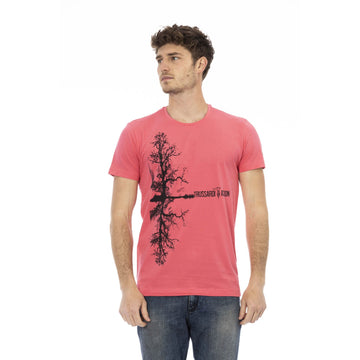 Trussardi Action Chic Pink Short Sleeve Tee with Unique Front Print