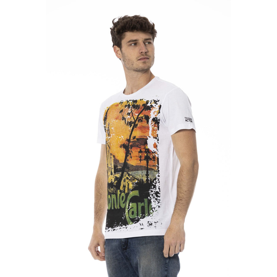 Trussardi Action Elevated Casual White Tee with Graphic Print