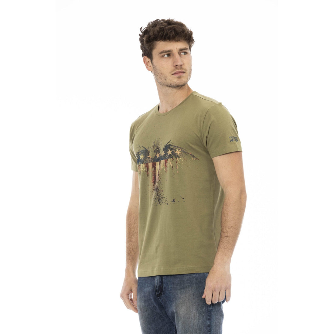 Trussardi Action Elegant Green Tee with Artistic Front Print