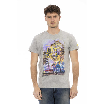Trussardi Action Elevated Casual Gray Tee with Sleek Print