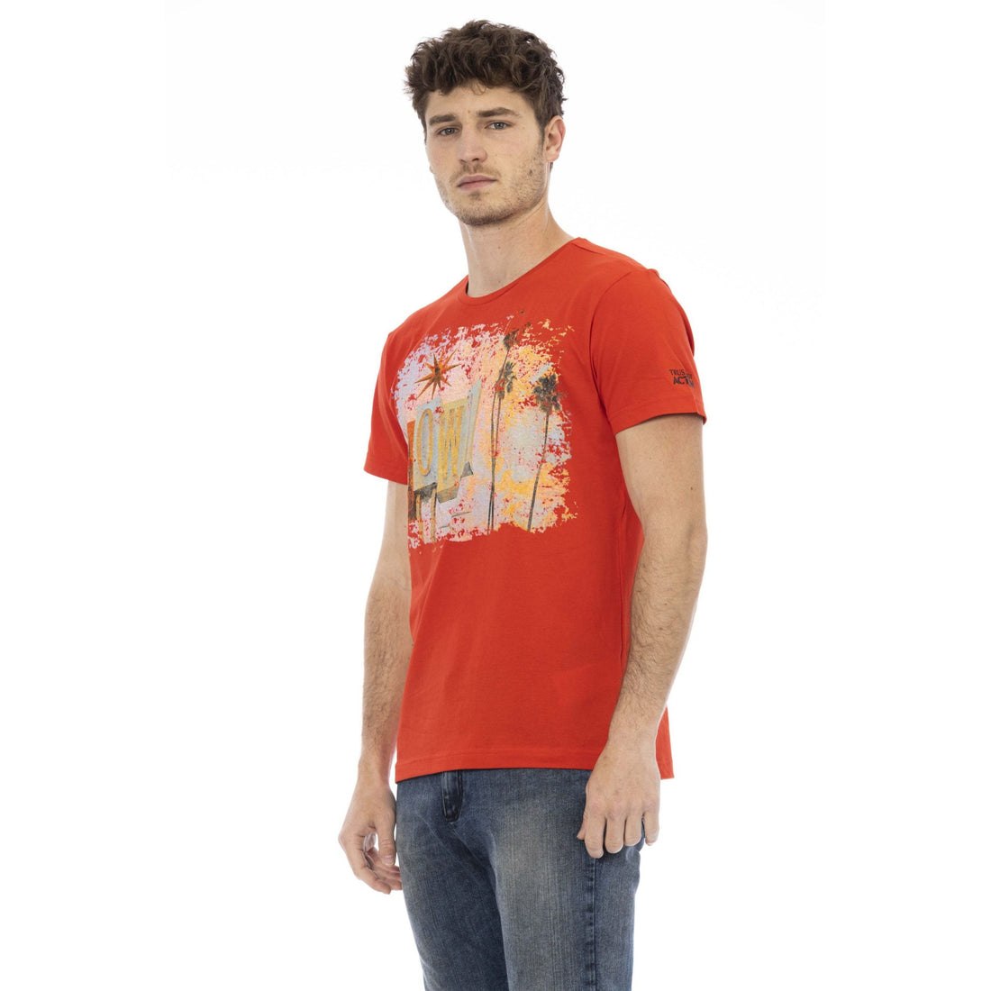 Trussardi Action Vibrant Red Round Neck Tee with Graphic Print
