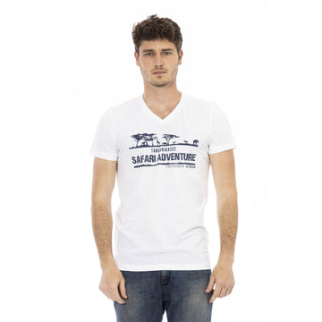 Trussardi Action Sophisticated V-Neck Tee with Artful Print
