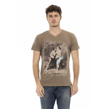 Trussardi Action Vibrant V-Neck Luxury Tee with Chic Print