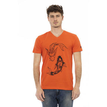 Trussardi Action Vibrant Red V-Neck Tee with Front Print