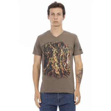 Trussardi Action Chic V-Neck Short Sleeve Tee in Brown Hue