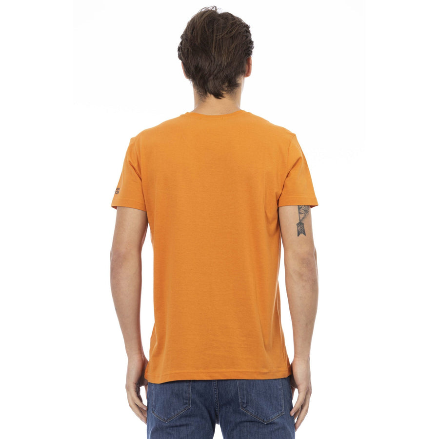 Trussardi Action Vibrant Orange V-Neck Tee with Sleek Print