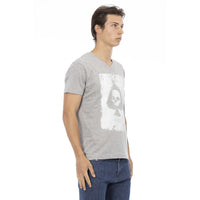 Trussardi Action Elegant V-Neck Tee With Chic Front Print