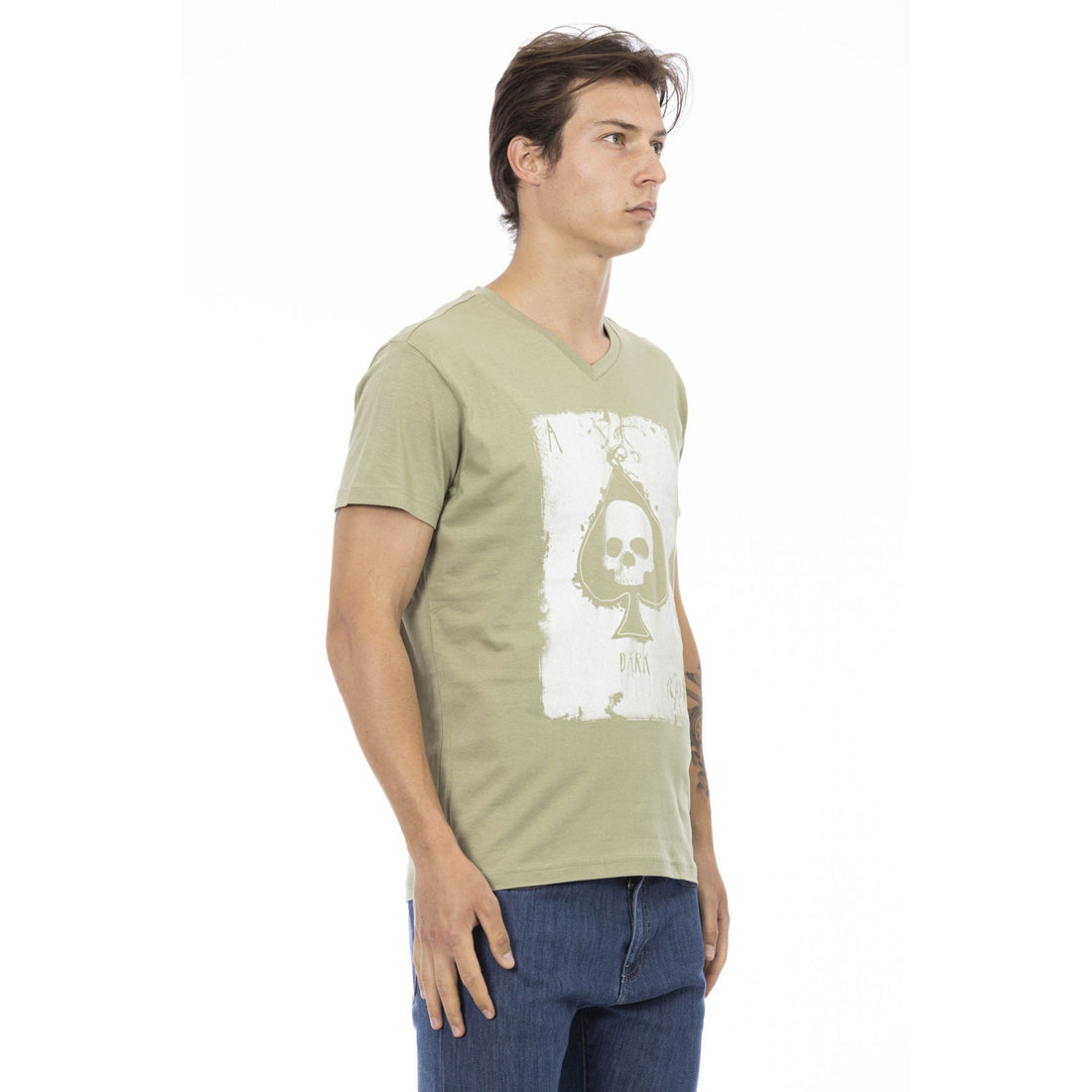 Trussardi Action Vibrant Green V-Neck Tee with Front Print