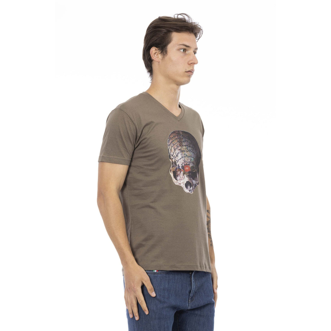 Trussardi Action Elevated Casual Brown V-Neck Tee
