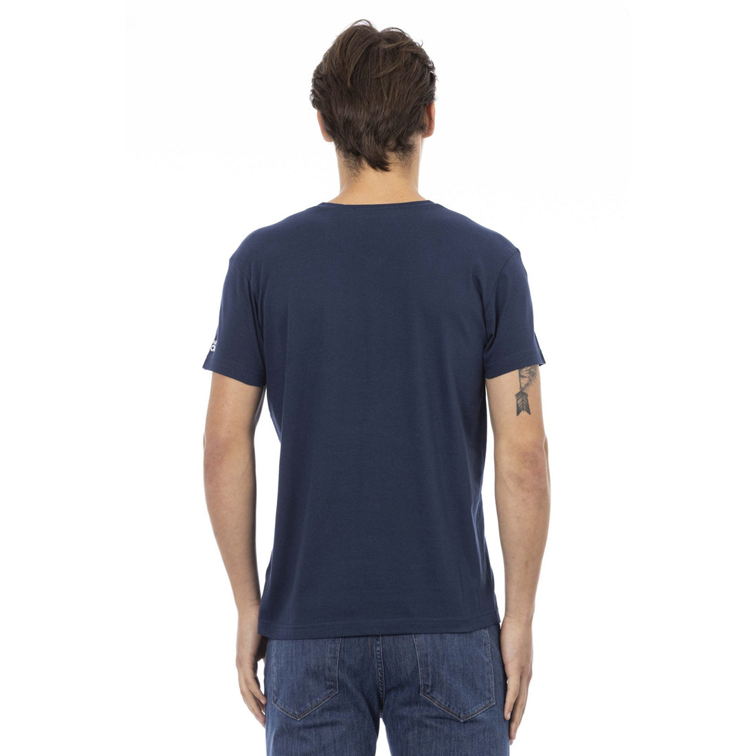 Trussardi Action Chic Blue V-Neck Tee with Bold Front Print