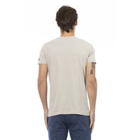 Trussardi Action Chic Beige V-Neck Tee With Front Print