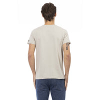 Trussardi Action Beige V-Neck Tee with Chic Front Print
