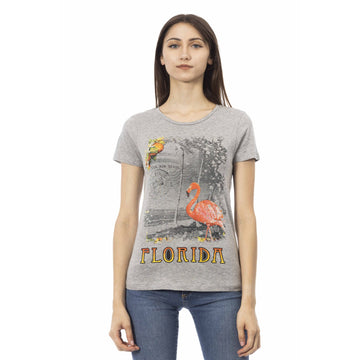 Trussardi Action Chic Gray Round Neck Tee with Front Print