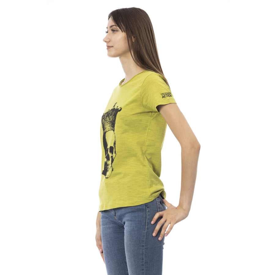 Trussardi Action Chic Green Short Sleeve Tee with Unique Front Print