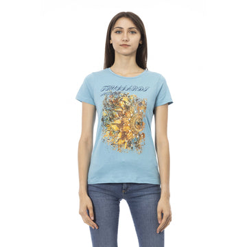 Trussardi Action Chic Light Blue Short Sleeve Tee with Print