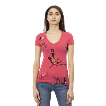 Trussardi Action V-Neck Cotton Blend Tee with Chic Front Print