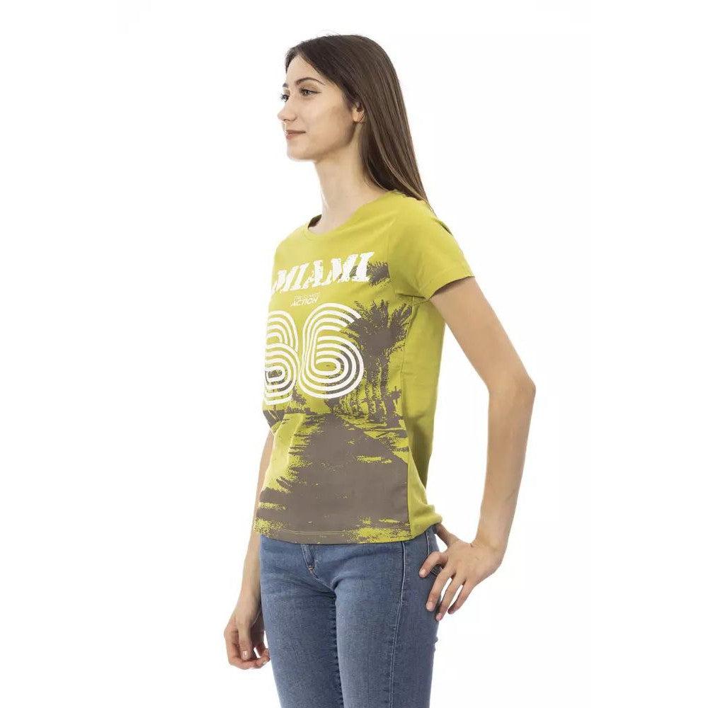 Trussardi Action Chic Green Short Sleeve Tee with Front Print