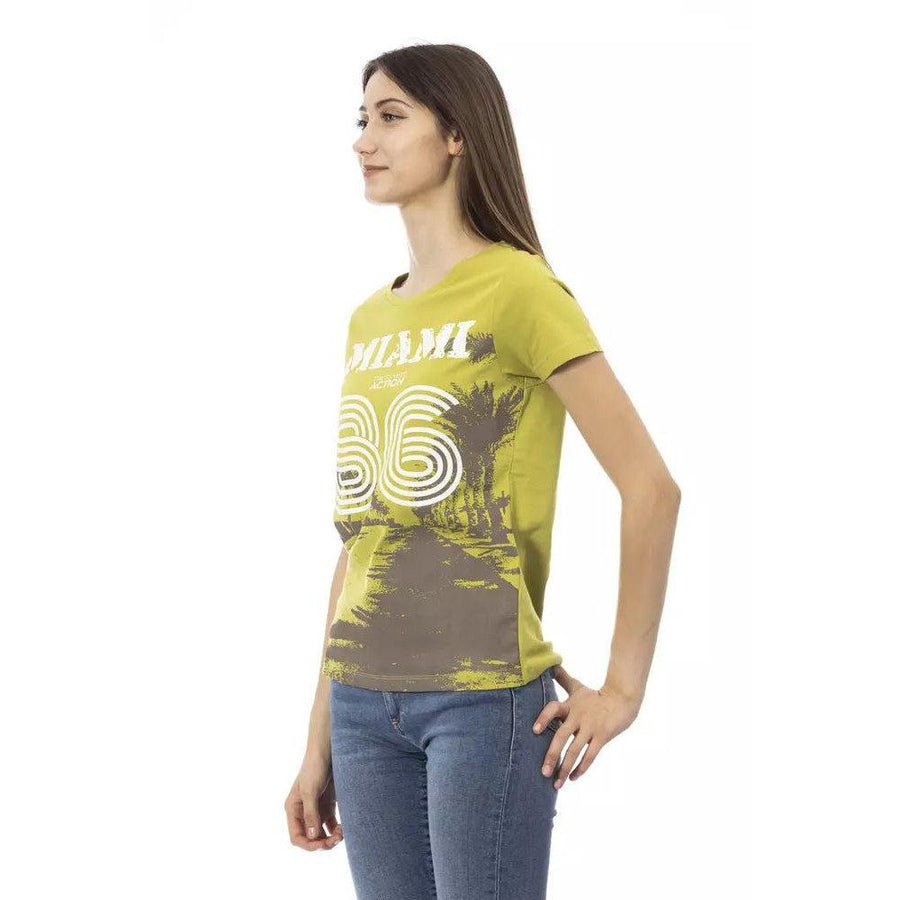 Trussardi Action Chic Green Short Sleeve Tee with Front Print
