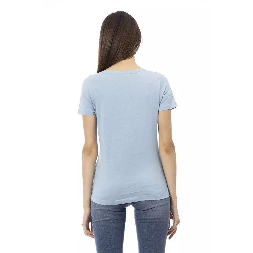 Trussardi Action Elegant Light Blue Tee with Artistic Front Print