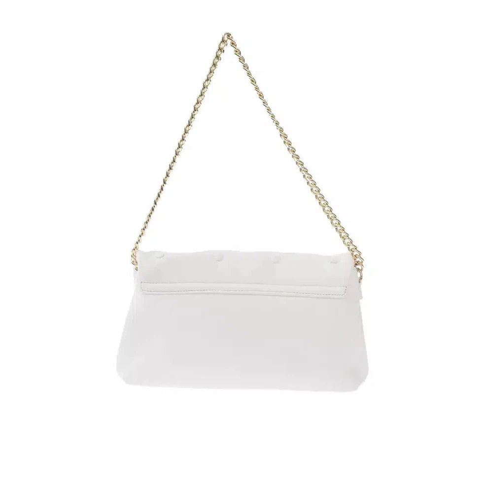 Baldinini Trend Elegant White Leather Shoulder Bag with Golden Accents